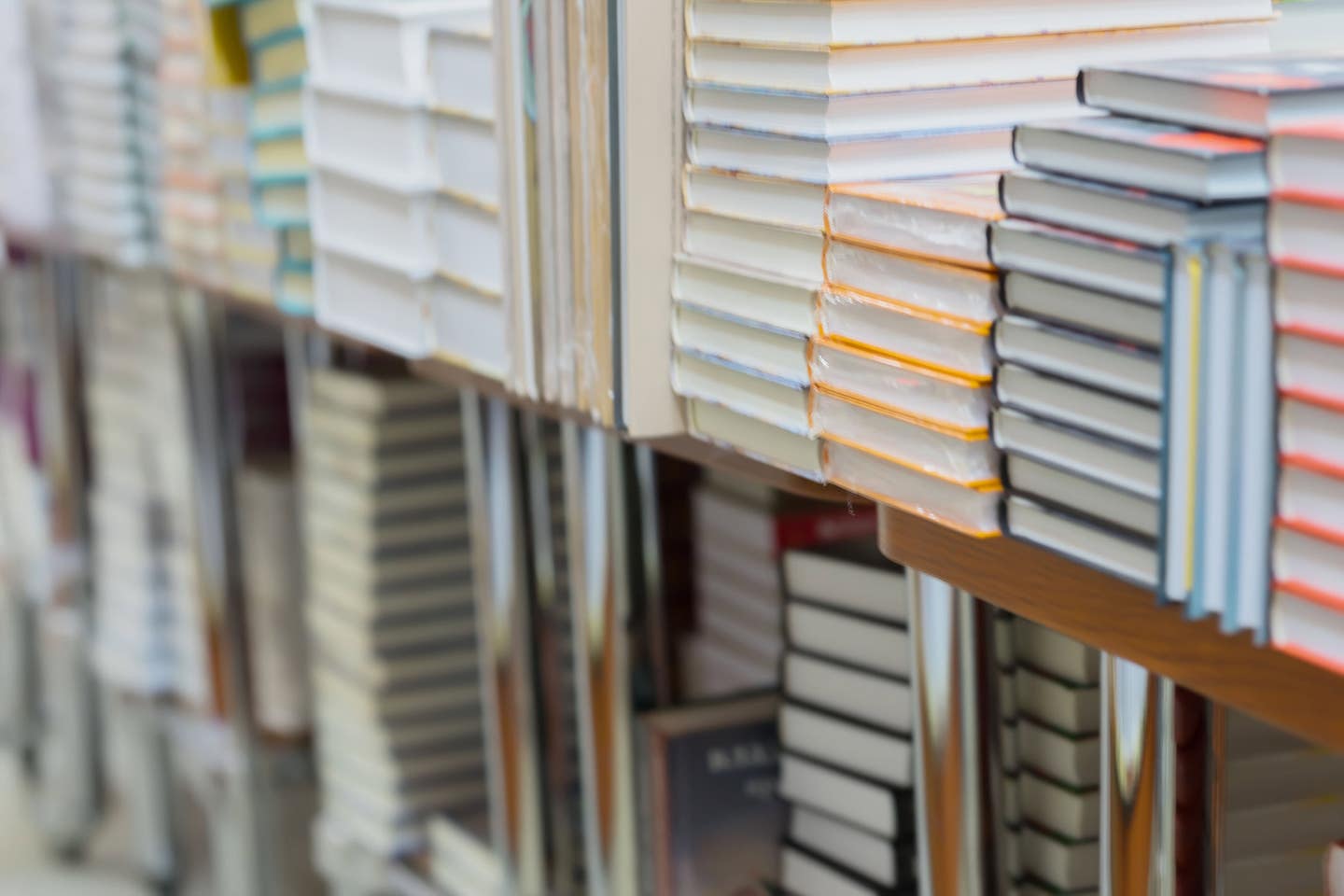 stacks of books at a bookshop