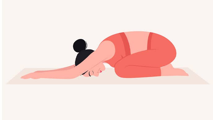 Illustration of a woman in Child's Pose (Balasana)